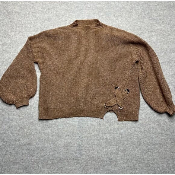 Kerisma Brown Balloon Sleeve Knit Angola Blend Sweater Size Medium/Large - Picture 1 of 9